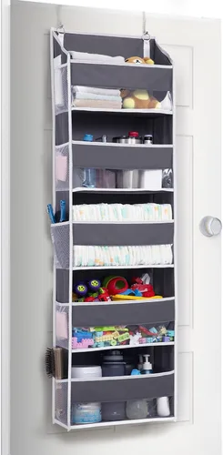 Vista 15 de ULG Organizador para colgar sobre la puerta, 5 niveles extra grande con 10 bolsillos de malla, capacidad de 100 libras, organizador de puerta Beige
