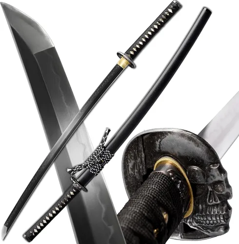 Vista 12 de Espada Katana Samurai, templada en arcilla, acero T10, Hamon real, espada completa Full Tang, hecha a mano, samurái, extremadamente afilada Tema