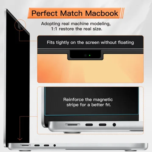Vista 7 de Pantalla magnética de privacidad para MacBook Pro de 13 pulgadas (2016-2022, M1, M2), filtro de luz azul antirreflejos con cubierta de cámara