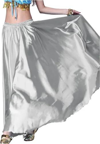 Vista 35 de Indian Trendy Falda de satén para mujer, de círculo completo, para danza del vientre tribal, con movimiento de Halloween Negro