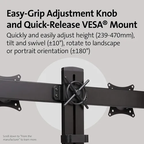 Vista 3 de Kensington Soporte de Monitor Doble para Escritorio, Soporte para Monitor Vesa con Abrazadera en C, se Adapta a 2 Monitores Ultraanchos de hasta 27