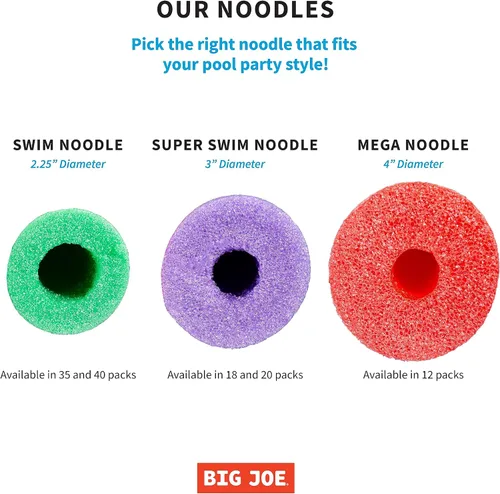 Vista 3 de Big Joe Paquete de 18 Fideos de Natación Fideos de Piscina, Rojo, Azul, Verde, Morado, Amarillo, Espuma, 4.5 pies, 55"L x 3.25"W x 3.25"H cada uno