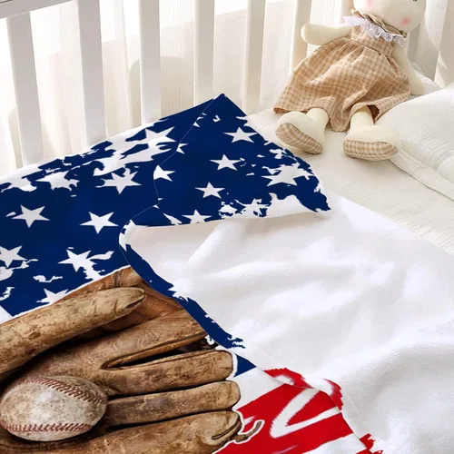 Vista 3 de Manta suave y acogedora con bandera de Estados Unidos de béisbol para niños, niñas, bebés, recién nacidos, manta de recepción de Navidad, 40 x 30