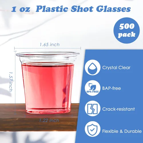 Vista 3 de Lilymicky paquete de 500 unidades de vasos de chupito de plástico de 1 onza, vasos desechables transparentes de 1 onza para vodka, whisky, tequila