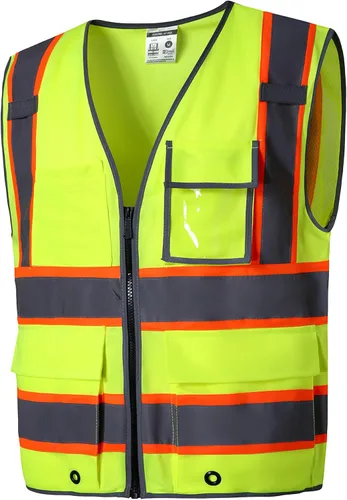 Vista 8 de SKSAFETY Chaleco de seguridad de nivel profesional de 12 bolsillos, chaleco de alta visibilidad Clase 2, ANSI/ISEA