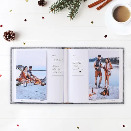 Vista 3 de Mublalbum - Pequeño álbum de fotos 4x6 con cubierta de lino y áreas de notas, libro de fotos con bolsillos verticales para boda, familia, bebé