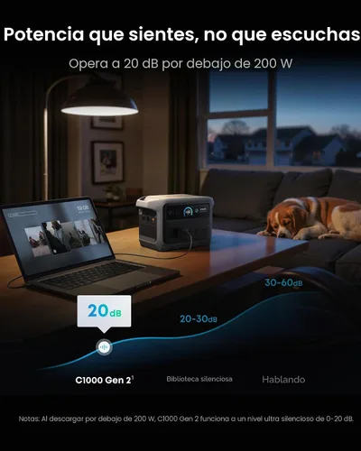 Vista 9 de Anker SOLIX C1000 Gen 2 Estación de energía portátil, generador solar de 2,000 W (pico 3,000 W), carga completa en 49 minutos, batería LiFePO4