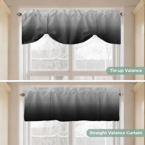 Vista 6 de Cenefa de cenefa gris degradado negro y gris para ventanas, cenefa ajustable de 60 x 18 pulgadas, cenefas para cocina, sala de estar, bolsillo