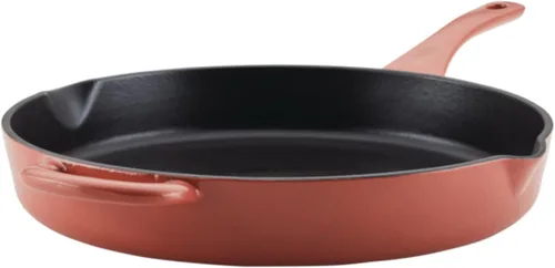 Vista 17 de Ayesha Curry Kitchenware - Sartén de hierro fundido esmaltado con mango auxiliar y boquillas de vertido, 12 pulgadas, color azul ancla