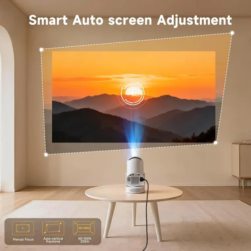 Vista 6 de SGV Mini proyector inteligente para dormitorio, soporte 4K, proyector portátil para exteriores con Android 12, WiFi y Bluetooth 5.2, Keystone