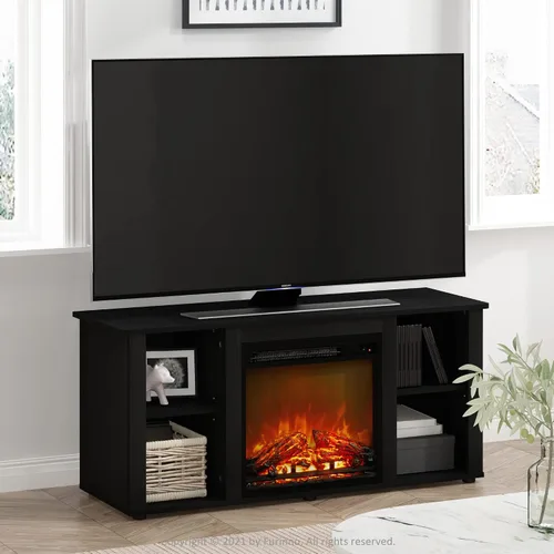 Vista 2 de Furinno Jensen Soporte de Centro de Entretenimiento con Chimenea para TV de hasta 55 Pulgadas, Americano, Eléctrico con Cable, Ajustable