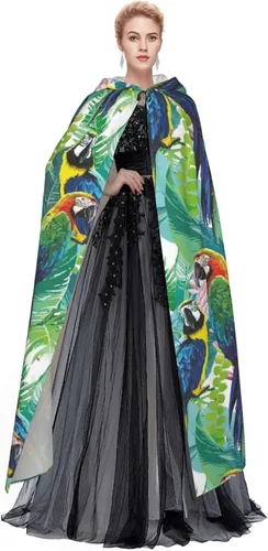 Vista 4 de Capa colorida de loros trópicos de Halloween con capucha, capa de Navidad, cosplay para adultos