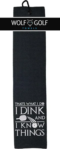 Vista 2 de Wolf Golf Towels Toalla de pickleball - I Dink and Know Things - Regalo bordado divertido equipo de jubilación