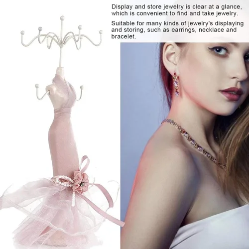 Vista 3 de ZJchao Soporte de exhibición de joyas, modelo de vestido de tacón alto, aretes, collar, anillo, soporte de joyería, estante organizador de pulsera