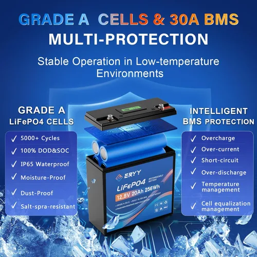 Vista 3 de Batería de litio LiFePO4 de 12V 20AH (22Ah) con 30A BMS y voltímetro