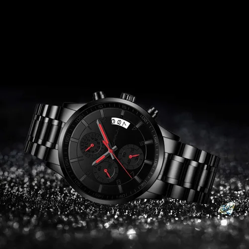 Vista 3 de CRRJU - Reloj de pulsera, de acero inoxidable para hombre, resistente al agua, cronógrafo, correa de acero inoxidable