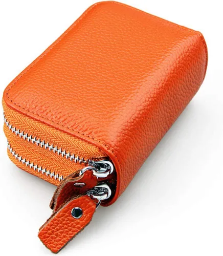 Vista 9 de Cartera pequeña de cuero suave para mujer, con bloqueo RFID, tarjetero con bolsillo con cremallera C-B-B2 (negro)