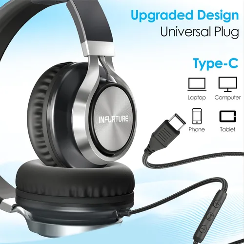 Vista 8 de INFURTURE - Auriculares USB C con micrófono, control de volumen, cable sin enredos, auriculares tipo C con cable, plegables y ligeros para iPhone