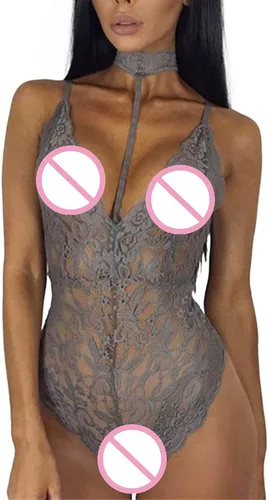 Vista 5 de CamisÃ³n para mujer, ropa de dormir sexy, ropa interior de encaje, ropa interior para dormir, overol de lencerÃ­a sexy, overol (gris, M)