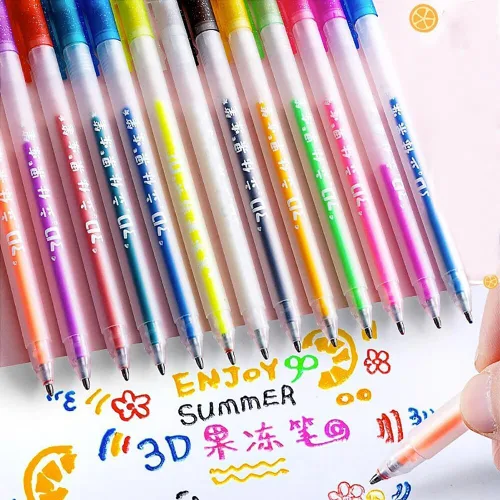 Vista 2 de Katutude Juego de bolígrafos de tinta de gelatina brillante 3D, paquete de 6 bolígrafos de gel fluorescentes con purpurina coloreada, bolígrafos