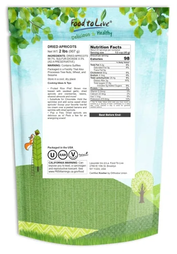 Vista 8 de Food to Live - Albaricoques secos, 4 libras kosher, vegano, a granel, producto de Turquía