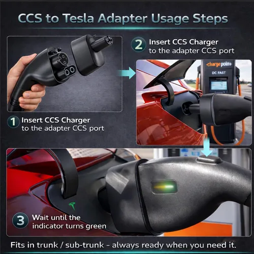Vista 8 de Adaptador CCS1 a Tesla para el modelo 3/Y/S/X 2021+, adaptador CCS Combo 1 para vehículos eléctricos NACS habilitados para CC solo en cargador