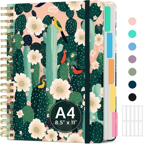 Vista 22 de Cuadernos grandes de espiral rayados para el trabajo con divisores y pestañas extraíbles, 8.5 x 11 pulgadas, bonito cuaderno de tapa dura de 5