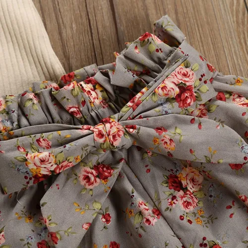 Vista 5 de Chyrbaby Ropa para bebé niña recién nacida, traje con volantes, traje acanalado, pantalones florales con diadema..