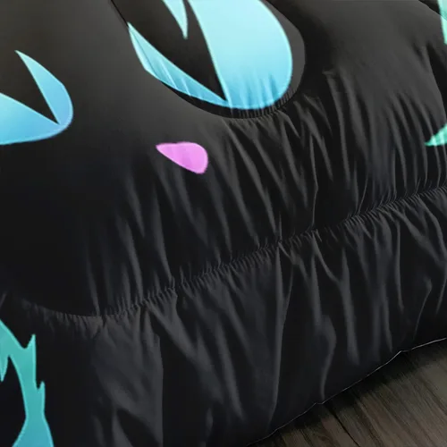 Vista 5 de Axolotl - Juego de ropa de cama para niños con diseño de gatos de dibujos animados tamaño individual, juego de edredón con líneas degradadas y lindo