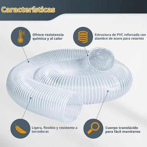 Vista 8 de Manguera flexible de PVC para recolección de polvo 70143 de Powertec, 4 pulgadas x 20 pies, transparente