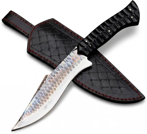Vista 17 de Cuchillo Bowie con funda, cuchillo de caza de hoja fija para camping, senderismo, bushcraft, equipo al aire libre, cuchillo de supervivencia