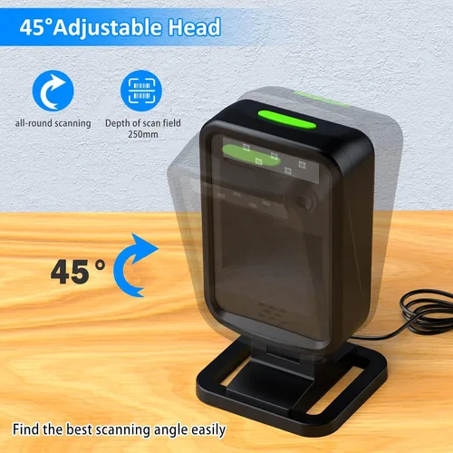 Vista 3 de 1D/2D automático omnidireccional de escritorio con cable USB lector de código de barras, Plug and Play, escáner de código de barras manos libres