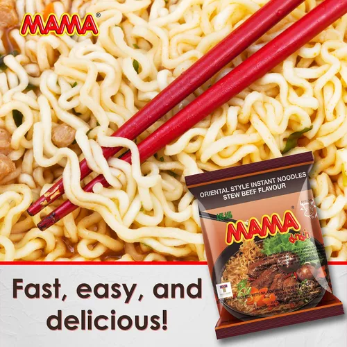 Vista 5 de MAMA Noodles Beef Stew Instant Spicy Fideos con deliciosos sabores tailandeses, fideos picantes y picantes, sin grasas trans con menos calorías que