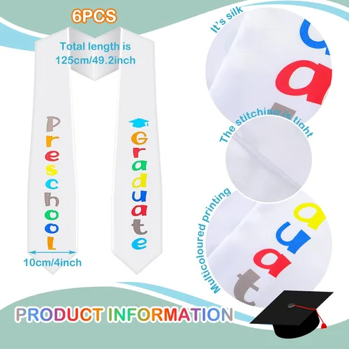 Vista 4 de Jexine 6 piezas de estola de graduación impresa preescolar estola preescolar Kindergarten, regalos de graduación unisex para niños