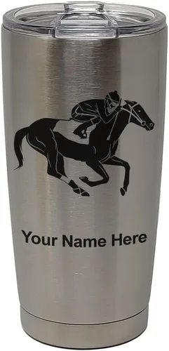 Vista 30 de LaserGram Vaso aislado al vacío de 20 onzas, carreras de caballos, grabado personalizado incluido (negro)