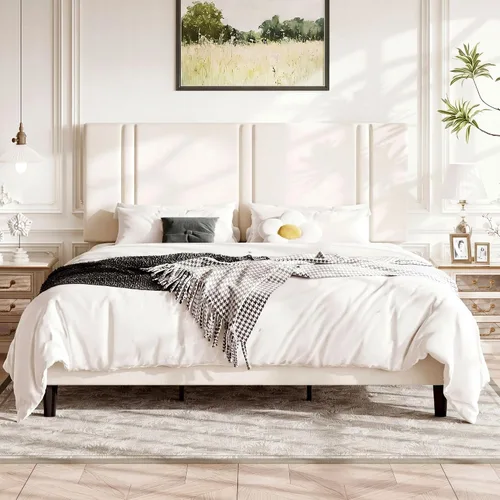 Vista 20 de Allewie Twin Platform Bed Frame with Velvet Upholstered Headboard