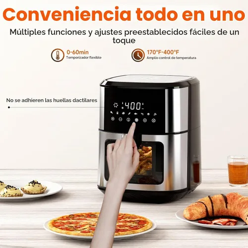 Vista 5 de [Usado] Freidora de aire Kitchen Elite de acero inoxidable con ventana de visualización, XL de 8.5 cuartos de galón, freidora grande de aire 8 en 1