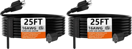 Vista 28 de HUANCHAIN Cable de extensión de 3 pies, calibre 16, negro, para interiores y exteriores, resistente al agua, flexible para clima frío, 3 puntas