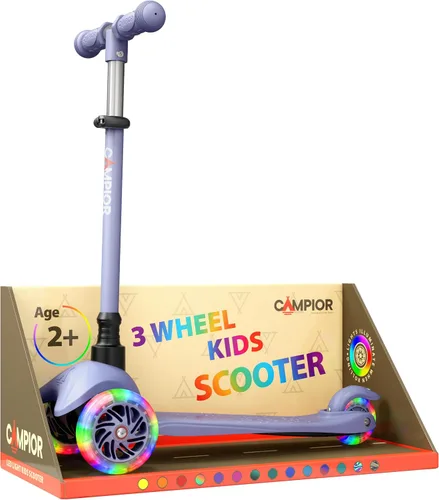Vista 19 de Mini scooter negro de 3 ruedas para niños, inclinado para dirigir con ruedas con luces LED, manubrio ajustable, cubierta antideslizante ancha