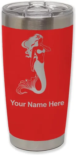 Vista 28 de LaserGram Vaso aislado al vacío de 20 onzas, sirena, grabado personalizado incluido (negro)
