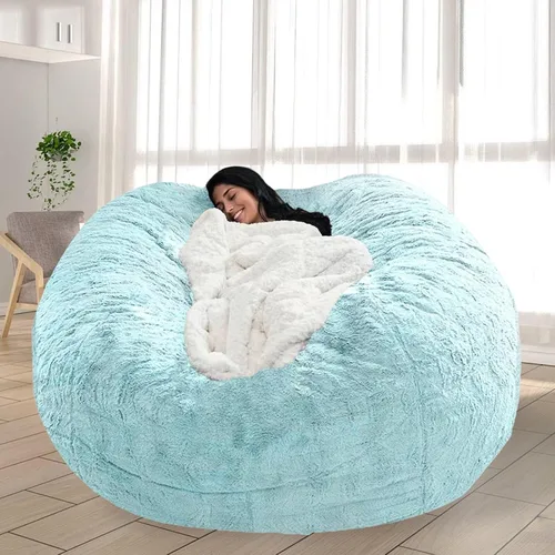 Vista 30 de Puf para adultos y niños sin relleno, sofá perezoso suave y redondo, funda de sofá de puf clásico, saco de amor para dormitorio, silla de lectura