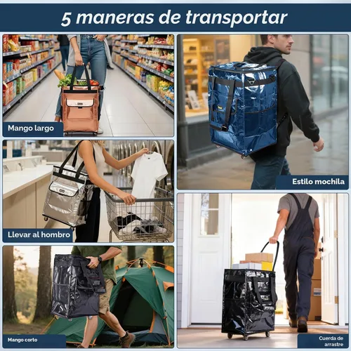 Vista 9 de BALEINE Bolsa de comestibles reutilizable sobre ruedas, bolsa de asas