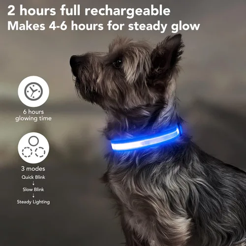 Vista 3 de Collares de perro con luz, collar de perro con luces LED, recargable, impermeable, collar de perro iluminado totalmente ajustable, collar de perro