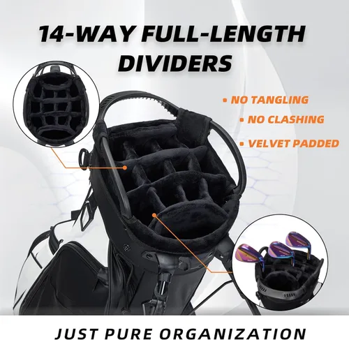 Vista 6 de Pure Series - Bolsa de golf de piel sintética fácil de limpiar con separadores de 14 vías, anillo de toalla con abridor de botellas integrado