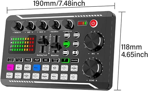 Vista 6 de Tablero de sonidos, tablero de efectos de sonido, placa mezcladora de sonido, tarjeta de sonido compatible con Bluetooth con múltiples efectos