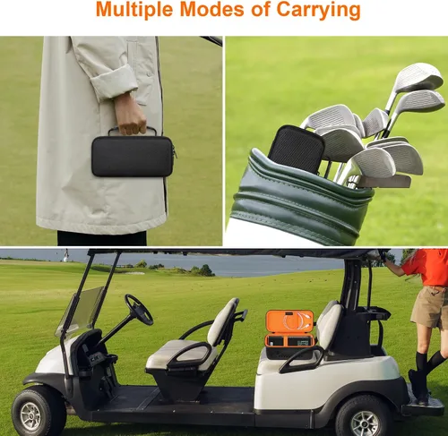 Vista 3 de Canboc Estuche rígido de transporte para altavoz GPS Bushnell Wingman View Golf, bolsillo de malla para cables de carga y accesorios, negro+naranja