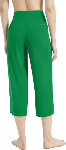 Vista 2 de Rosemmetti Pantalones capri de yoga para mujer, talla grande, con control de abdomen, acampanados, pantalones de entrenamiento con bolsillos