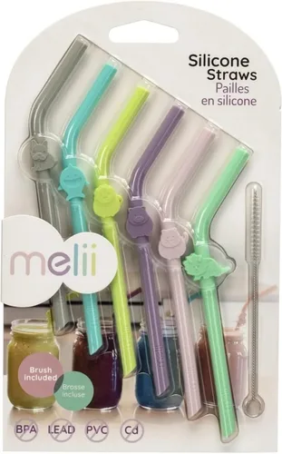 Vista 7 de melii Pajitas de silicona reutilizables para niños pequeños y niños, sin BPA, sin plomo, sin PVC, paquete de 6 divertidos personajes de animales