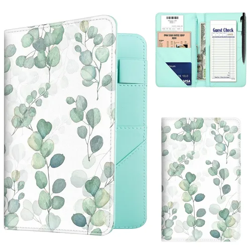 Vista 15 de Libreta de Servidor, Libretas de Servidor de Cuero PU para Mesera, Libreta de Mesera con 1 Bolsillo con Cremallera, Cartera de Mesero con 9