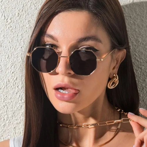 Vista 4 de ENTHYI Gafas de sol de polígono para mujeres/hombres, gafas de sol vintage octágonas de metal